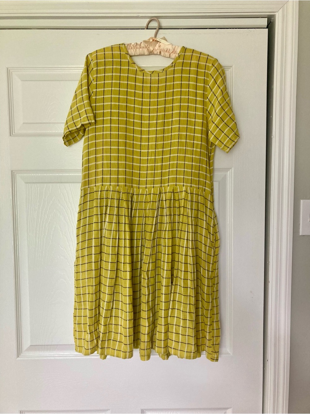 Ace&Jig yellow cotton striped checkered summer dress with pockets